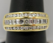 Row Channel Set Wedding Band ~ Vs F-G 18K Gold ~ 1.25 Ct Diamond Emerald/Round 3