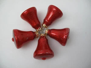 5 Vintage Glass Bell Christmas Ornaments Red - Picture 1 of 6