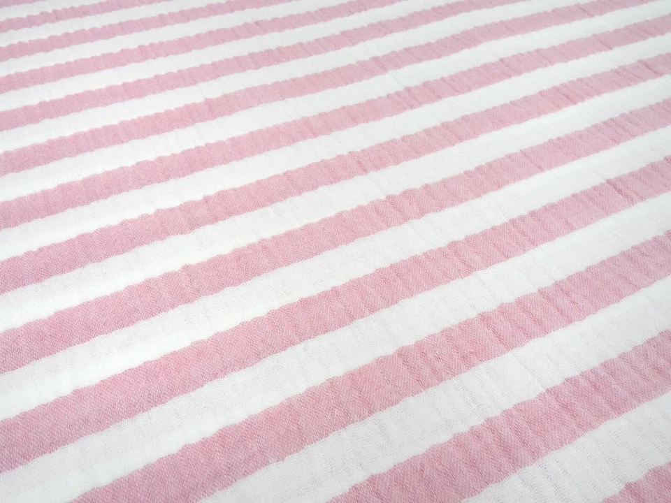 Resto de tela 30x120cm algodón muselina doble gasa 1,3cm rayas rosa blanco - Imagen 1 de 4