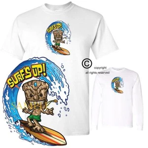Camiseta Surf's Up Tiki Tótem Tótem Caricatura Personaje Surf Tabla de Surf Agua - Imagen 1 de 3