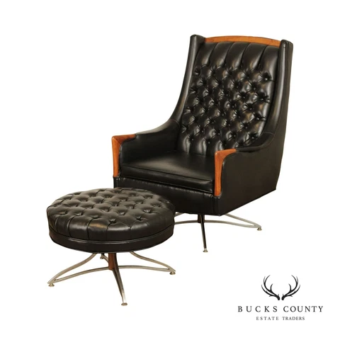 Kroehler Midcentury Modern Black Tufted Swivel Lounge Chair and Ottoman Cover