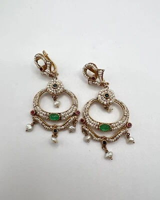 539 Gold Ohrringe mit echten Perlen und Edelsteinen - Bild 1 von 4