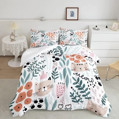 Ropa de cama para gatos, edredón completo para gatos de dibujos animados, juego de edredón con estampado de animales para niños, K... Foto 1 de 4