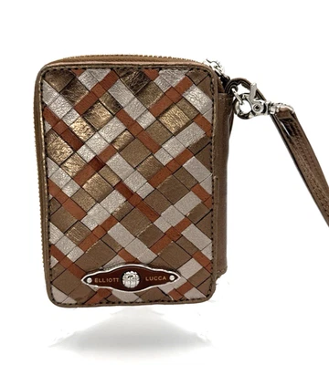 Cartera/cartera/muñequera de teléfono de cuero tejido metálico Elliott Lucca envejecida Foto 1 de 4