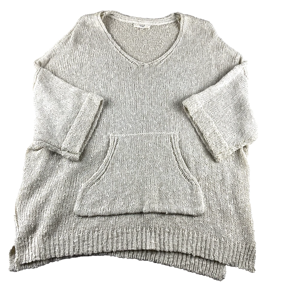 Easel  Knit Oversized Cream Sweater Kangaroo Pocket Sz XL/1X  Comfort 3/4 Sleeve - Image 1 of 4