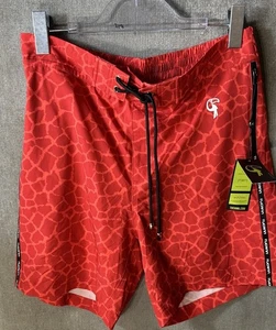 New Tucann Men’s Swim Trunks Shorts Zip Pockets Lined Giraff Red Large - Picture 1 of 4