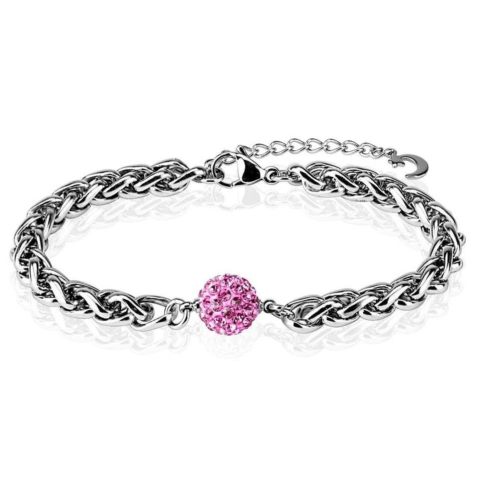 Bracelet acier boule cristaux roses - Immagine 1 di 1