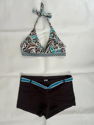 Traje de baño South Point conjunto de 2 piezas marrón aguamarina talla 14 Beach Vacations Island Foto 1 de 4