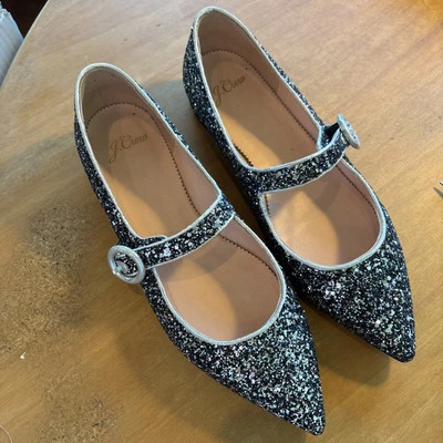 J. Colección Crew Mary Jane Pisos Embellecidos Brillo Plata talla 7.5 Perfecto Foto 1 de 4