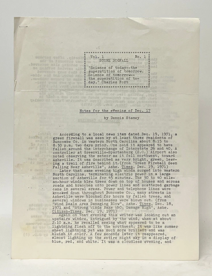 Dennis Stamey / Stone Dogfall Vol 1 No 1 1st Edition 1971 - Image 1 of 1