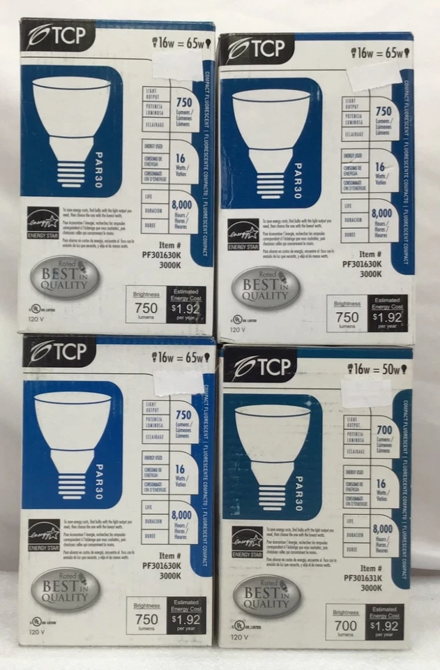 TCP 16 Watt PAR30 27K PF301630K 3000K CFL Flood Lamp 750 LUMENS Flourescent - Image 1 of 3