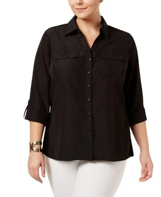 Blusa utilitaria para mujer talla grande NY Collection (negra, 3X) Foto 1 de 2