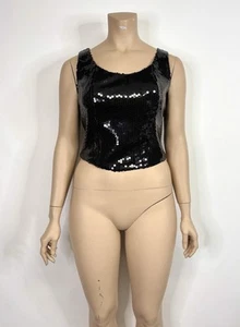 Vtg Moschino Cheap & Chic 90s Black Sequin Corset Style Top 46 XL - Picture 1 of 11
