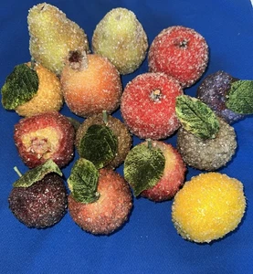 Vintage Posten 14 Zucker gefrostet Kunstfrüchte Birne Apfel Granatapfel Zitrone groß schön - Bild 1 von 9