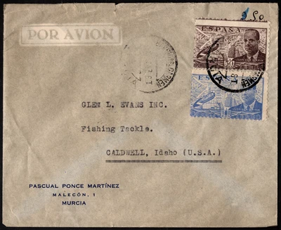 Cubierta de correo aéreo de España a Caldwell Idaho EE. UU. Autogiro emisión de correo aéreo franqueo F-VF Foto 1 de 2