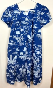 Ky's Vintage Hawaii Blau Weiß Map Print Kleid Muu Muu Größe L - Bild 1 von 24