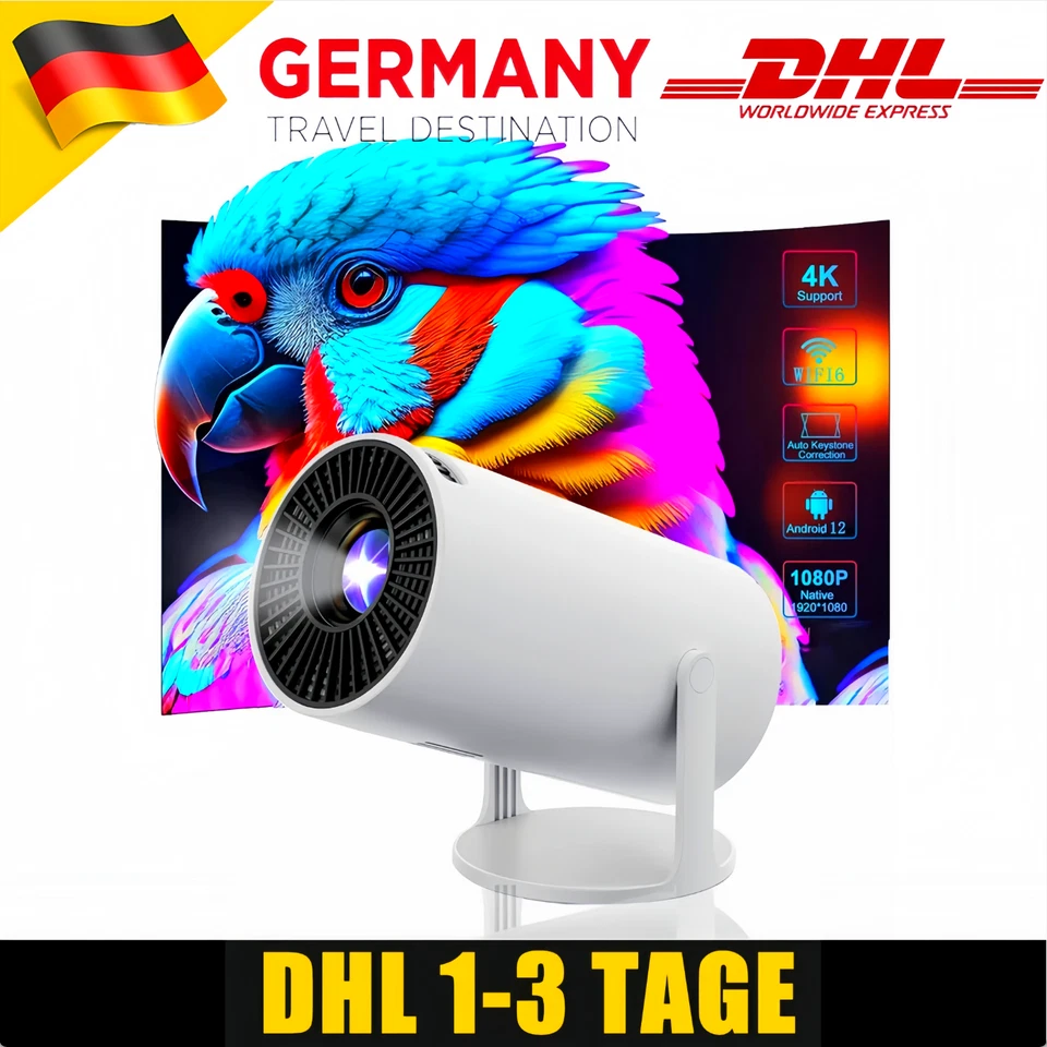 4K Beamer Projektor  UHD WiFi Bluetooth Smart Heimkino Mini Tragbar Weiß 2025 - Bild 1 von 4