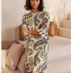 NWOT Boden Sz 2P Laurie Linen Women’s Paisley Dress 3/4 Sleeve Semi-Fitted - Picture 1 of 12