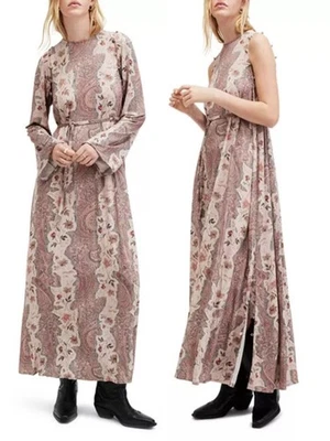 Vestido AllSaints Susanna Cascada Talla 10 Boho Extraíble Mangas Largas Beige Cachemira Foto 1 de 4