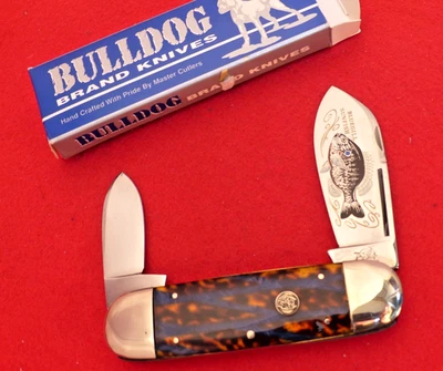 Bulldog Marca Alemania 1995 Como Nuevo/Caja Multicolor Pez Sol Elefante Grabado Puntera Cuchillo Foto 1 de 4