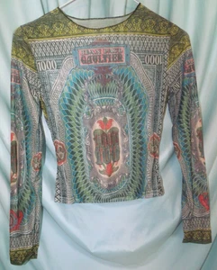 NWOT Unbranded "Jean Paul Gaultier Style" Round Neck LS Mesh Juniors Size XS - Afbeelding 1 van 4