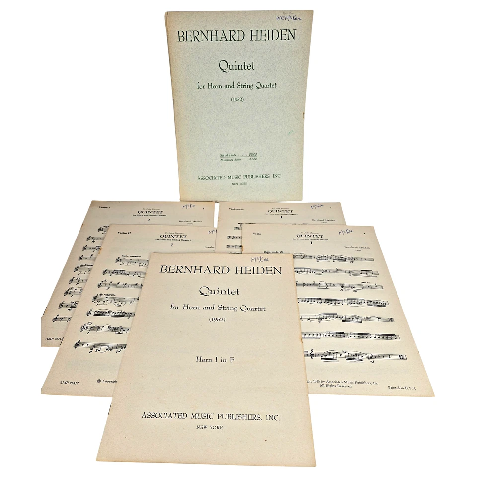 Bernhard Heiden Quintet French Horn String Quartet 1956 Sheet Music Score Parts - Image 1 of 4
