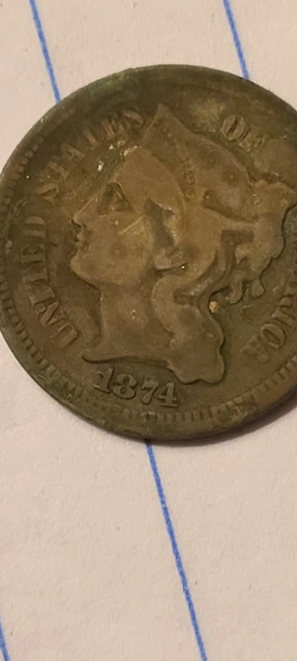 1874 Nickel 3 Cent Piece With Errors Not Bad For Being 151 Years Old - Image 1 of 4