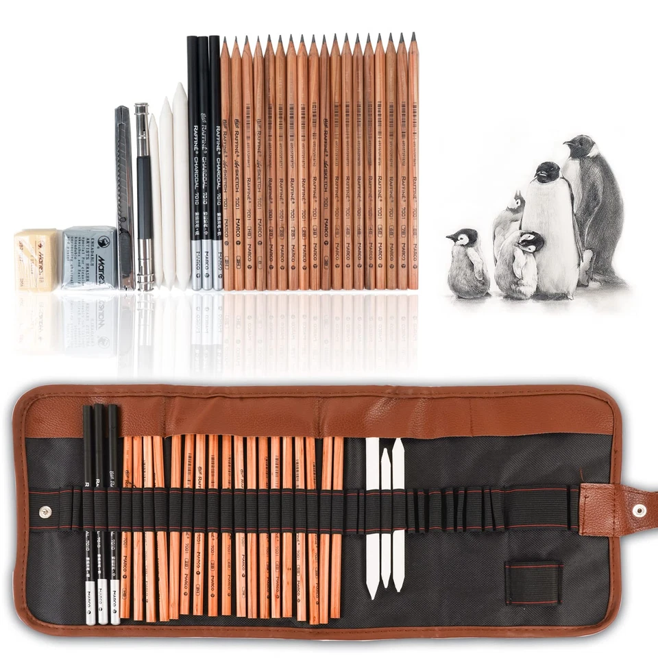 29 Pieces Professional Sketching & Drawing Art Tool Kit With Graphite Pencils... - Image 1 of 4