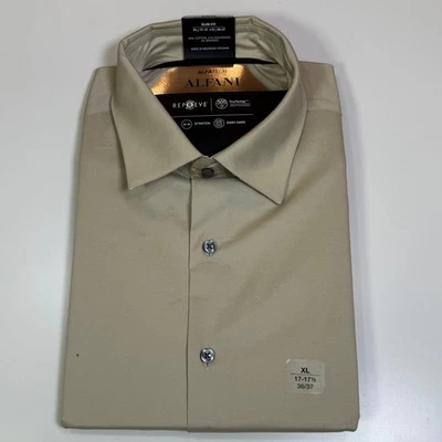 Alfani Men's Slim-Fit Temp Regulating Dress Shirt, Brown Rice 17-17.5 36-37 $65 - Image 1 of 4