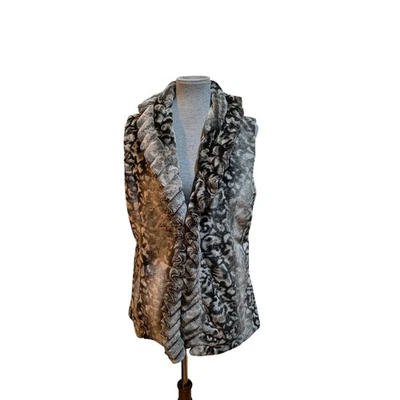 Chaleco de piel sintética grande gris negro boho volantes vaquera costera glamour dinero Coachella Foto 1 de 4