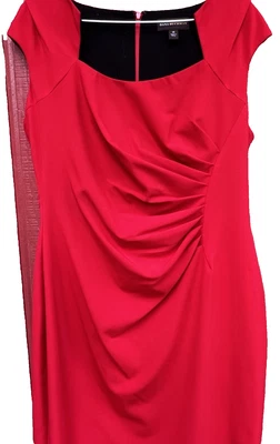 Платье цельнокроеное Dana Buchman красное собранное сбоку с рукавами-крылышками размер 14 - Изображение 1 из 4