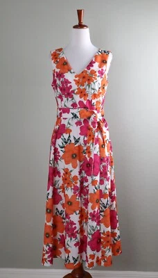 Vestido CALVIN KLEIN $149 Crepe Elástico Floral com Cinto Midi Linha A Tamanho 4 - Imagem 1 de 4