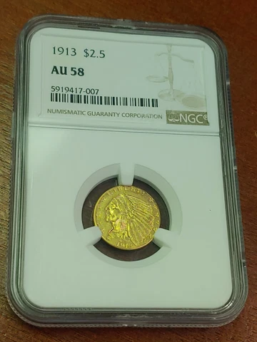 1913 $2.5 INDIAN QUARTER GOLD EAGLE NGC AU 58 Cover