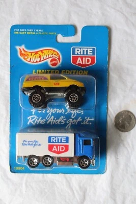 Camión de reparto vintage Hot Wheels RITE AID Rocky MTN Rescue paquete de 2 nuevo 1996 sin usar, en caja Foto 1 de 3