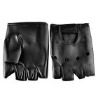 Men Women Black Faux Leather Fingerless Gloves Biker Punk Motorcycle Mittens