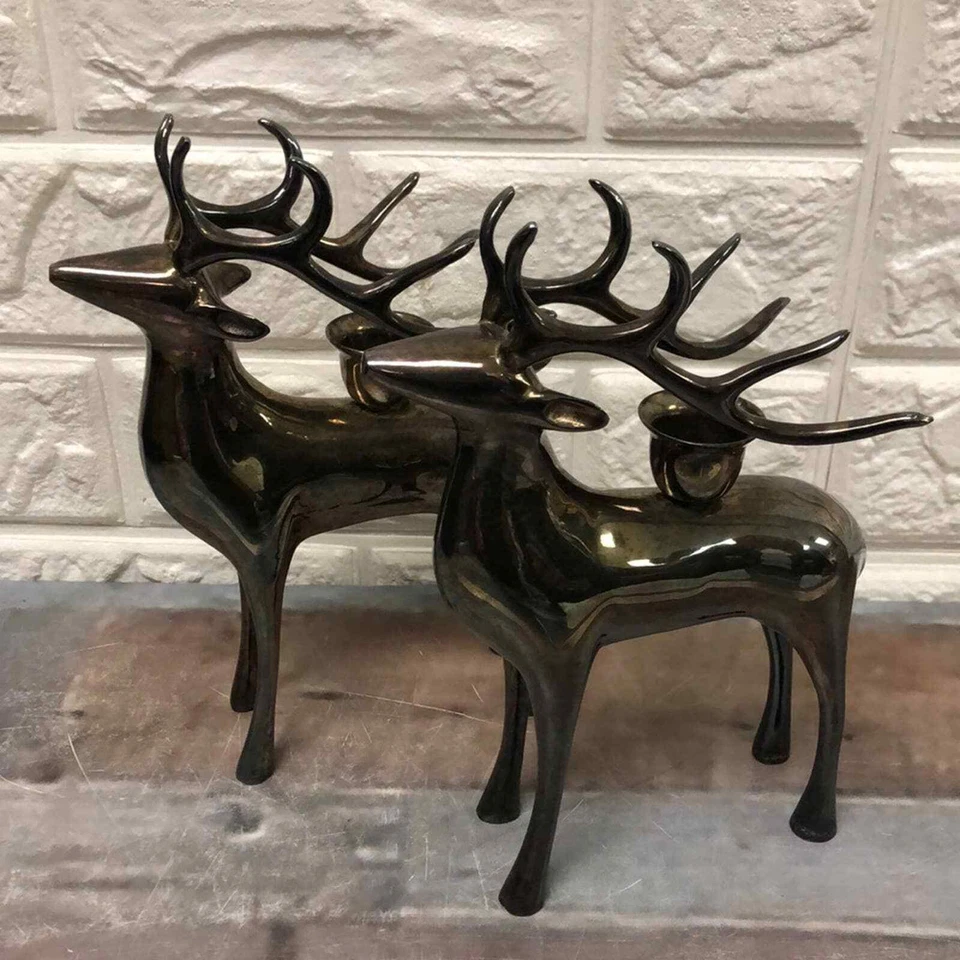 2 Modern Sleek Deer Christmas Candle Holders Decor Holidays heavy silver plated - Image 1 of 4