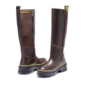 $220 Timberland Malynn Tall Boots Waterproof Dark Brown Leather Women's Size 9