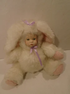 Vintage Porcelain Face Plush White Easter Bunny Pink inside ears Glass eyes. 16" - Picture 1 of 5