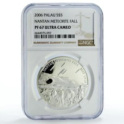 Palau 5 dollars Meteorites Fall Nantan Bulls Space PF67 NGC silver coin 2006 - Image 1 of 2