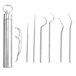 7PCS Stainless Steel Toothpick Set Metal Flossing Portable Toothpick Box Holder - Picture 1 of 9