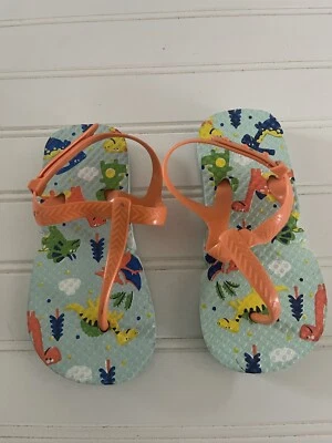 Unisex Kids Large 9-10  Beach Pool Dinosaur Print Toddler Flip Flops New - Image 1 of 4