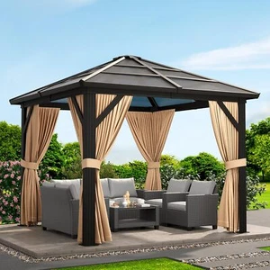 10'x10' Hardtop Gazebo Outdoor Canopy Aluminum Frame Permanent Gazebo for Patio - Picture 1 of 7