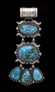 Natural Kingman Turquoise Pendant & Matching Earrings By Raymond Delgarito - Picture 1 of 5