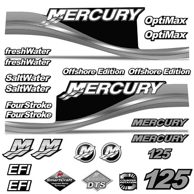 AMR RACING Mercury 125 Four 4 Stroke Decal Kit Outboard Engine Graphic Motor Merc SILVER