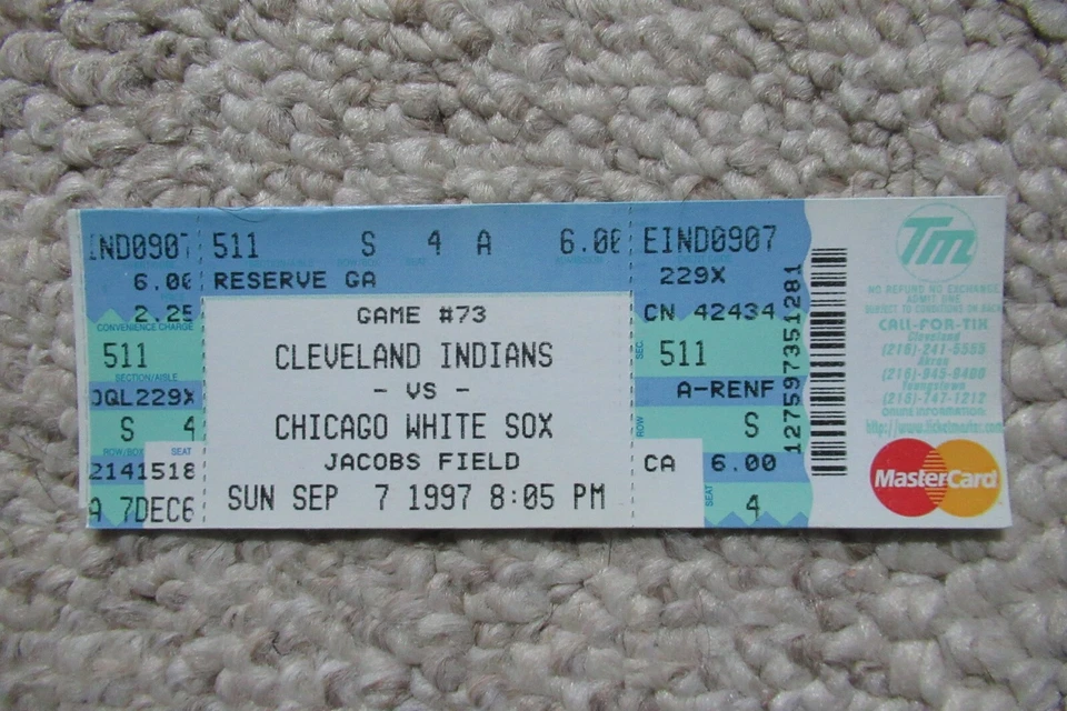 CLEVELAND INDIANS VS WHITE SOX 9/7/1997 FULL TICKET ~ JIM THOME CAREER HR #130 - Изображение 1 из 1
