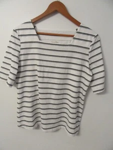 2 of 44 CORAL BAY Top Shirt Blouse Black & White Stripe Size L Large 3/4 Sleeve - Bild 1 von 4