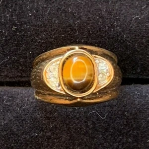 SETA Bronze/Copper tone costume jewelry ring with oval tiger eye stone - Picture 1 of 12