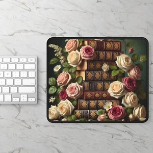Luxury Vintage Books & Roses Gaming Mouse Pad – Elegant Floral and Literary Art - Picture 1 of 5