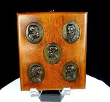 Antique Bronze And Wood 5 Greek Philosopher Cameos 6 7/8" Wall Plaque