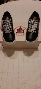 NWT, Juicy by Juicy Coutore, women's black Faux leather sneakers, sz 8.5M - Picture 1 of 6